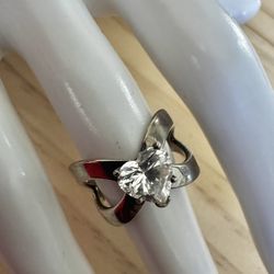 Sterling Silver  CZ Heart  Criss-Cross Band Ring