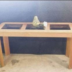 Heirloom Enterprises Shorter Oak Sofa Table 3 Pane Smoked Glass