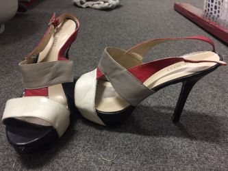 White, grey and red heels size 8