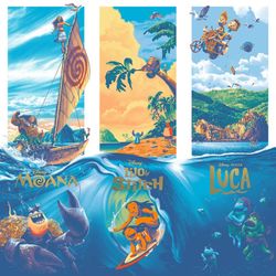 Disney Pixar Ocean (Moana, Lilo & Stitch, Luca) Metallic Lim. Ed. (1/50) Art Prints by Mark Englert