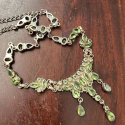 Vintage Sterling Silver & Peridot Necklace Earrings Set 