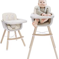 3-in-1 Convertible Wooden High Chair,Baby High Chair with Adjustable Legs & Dishwasher Safe Tray
