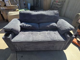 Gray Corduroy Loveseat with Cup Holders