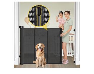 Reinforced 42” Extra Tall Retractable Baby Gates with Rods, Extends up to 60” Wide