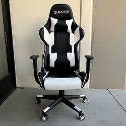 New In Box S-Racer Racing Style Seat Gaming Gamer Chair Office Computer Game Furniture Black White Accent 