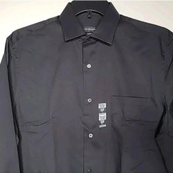 New  Van Heusen Black Modern Fit Dress Shirt Men’s Business Casual M neck (16”) Chest 48” 