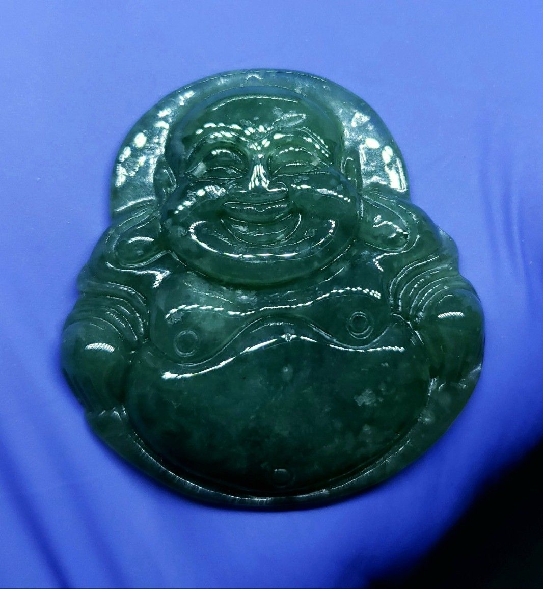 Burmese icy type A jadeite jade pendant lucky happy Buddha.