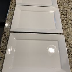 New 3 Thick Porcelain Serving Trays, 10 By 14 Inches, Rectangular Shape, Recessed To Hold Food In Place