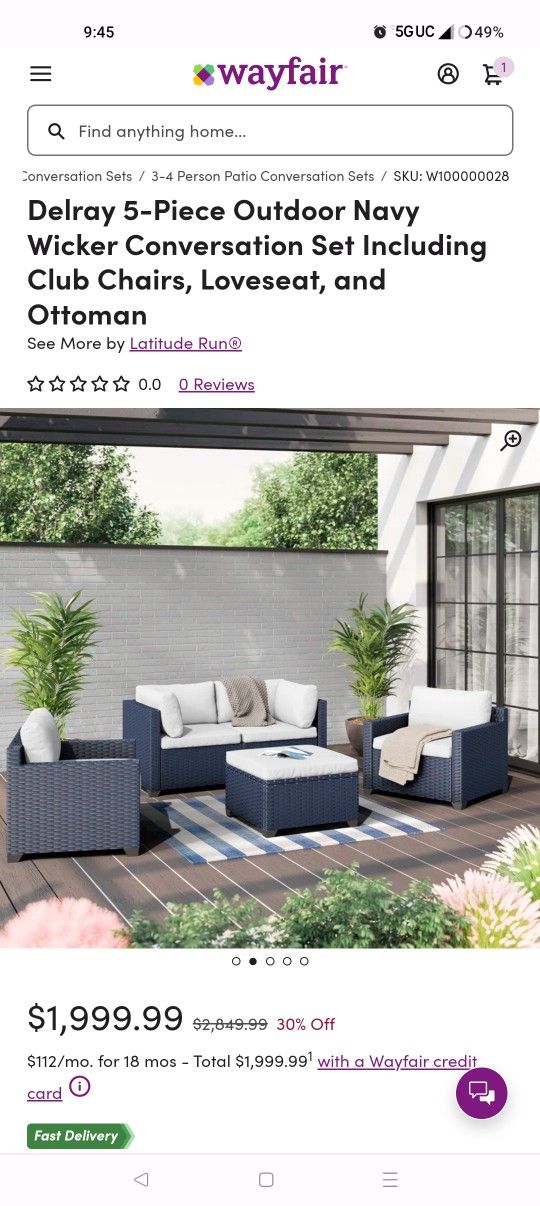 5 Piece Navy Wicker Outdoor Furniture Set (ON SALE THIS WEEKEND ONLY)