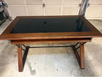 Desk - Wood & Black Glass