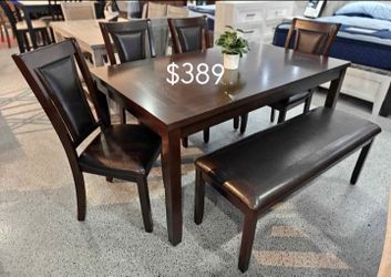 Beautiful! 6-pc dining table set with bench espresso finish