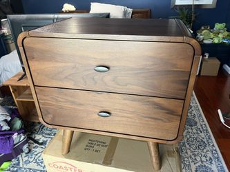 New Mid Century Nightstand With Rounded Corners. Pine Wood / Walnut Finish. 25”x15”Deepx26”High. Free Delivery!