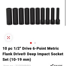 10 pc 1/2 drive Deep impact socket set Metric