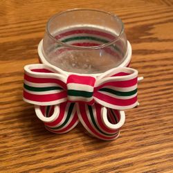 Department 56 Peppermint Bow Glass Votive Candle Holder 