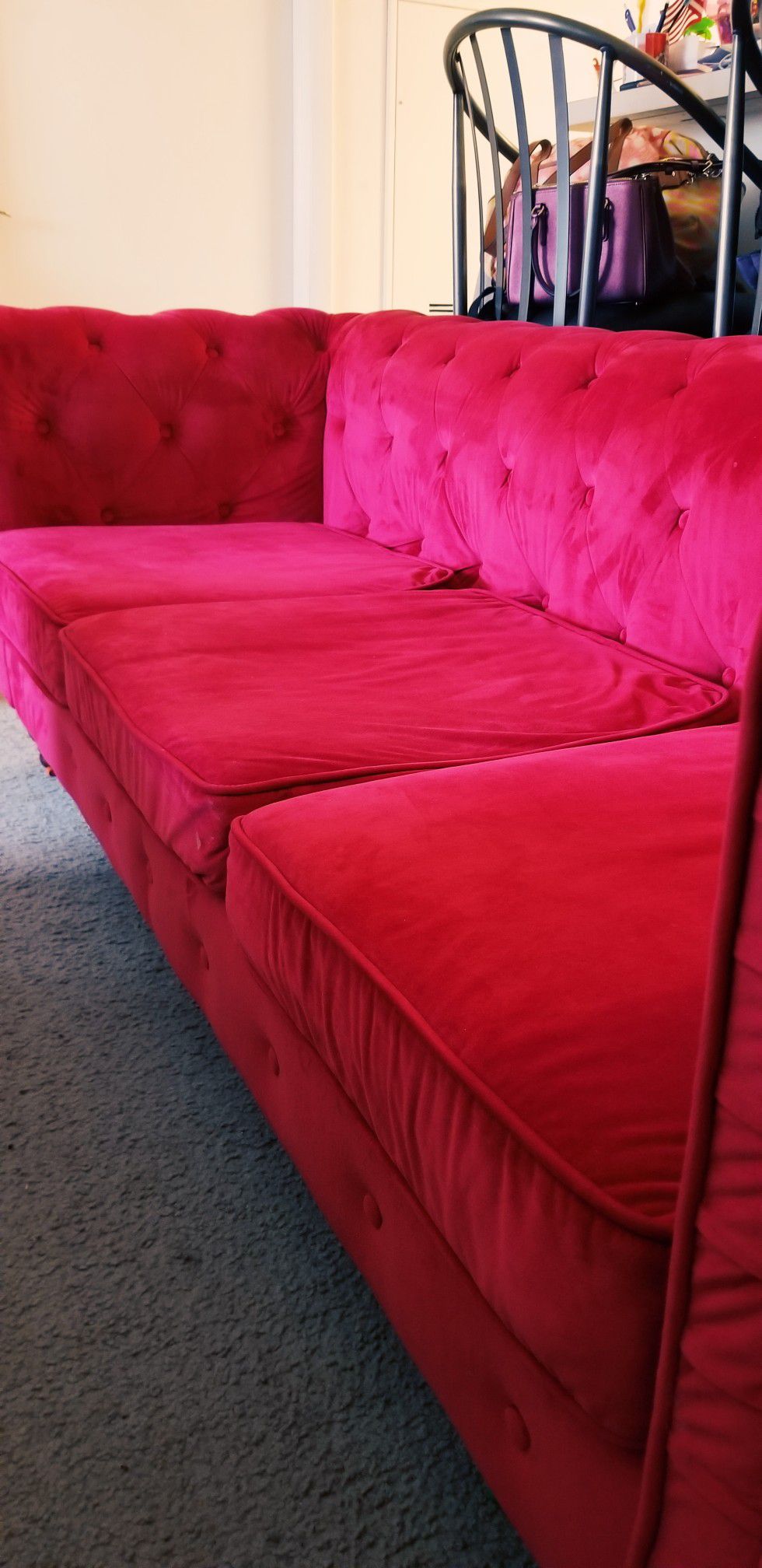 Clean Red Suede Couch