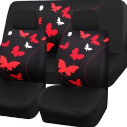 Car Seat Covers 2 Front And Back Black And Red Butterflies 