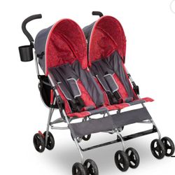 Delta Children LX 35 Pound Side by Side Double Convenience Stroller, Red & Gray