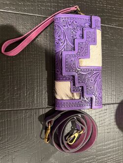 Purple Genuine Leather Cowhide Wristlet