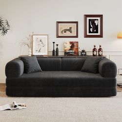 Modern Dark Gray Corduroy Convertible Sofa Bed