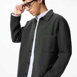 UNIQLO Milano Ribbed Shirt Collar Cardigan Olive L