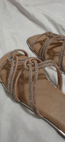 Nude Rhinestone Strappy Flat Sandals