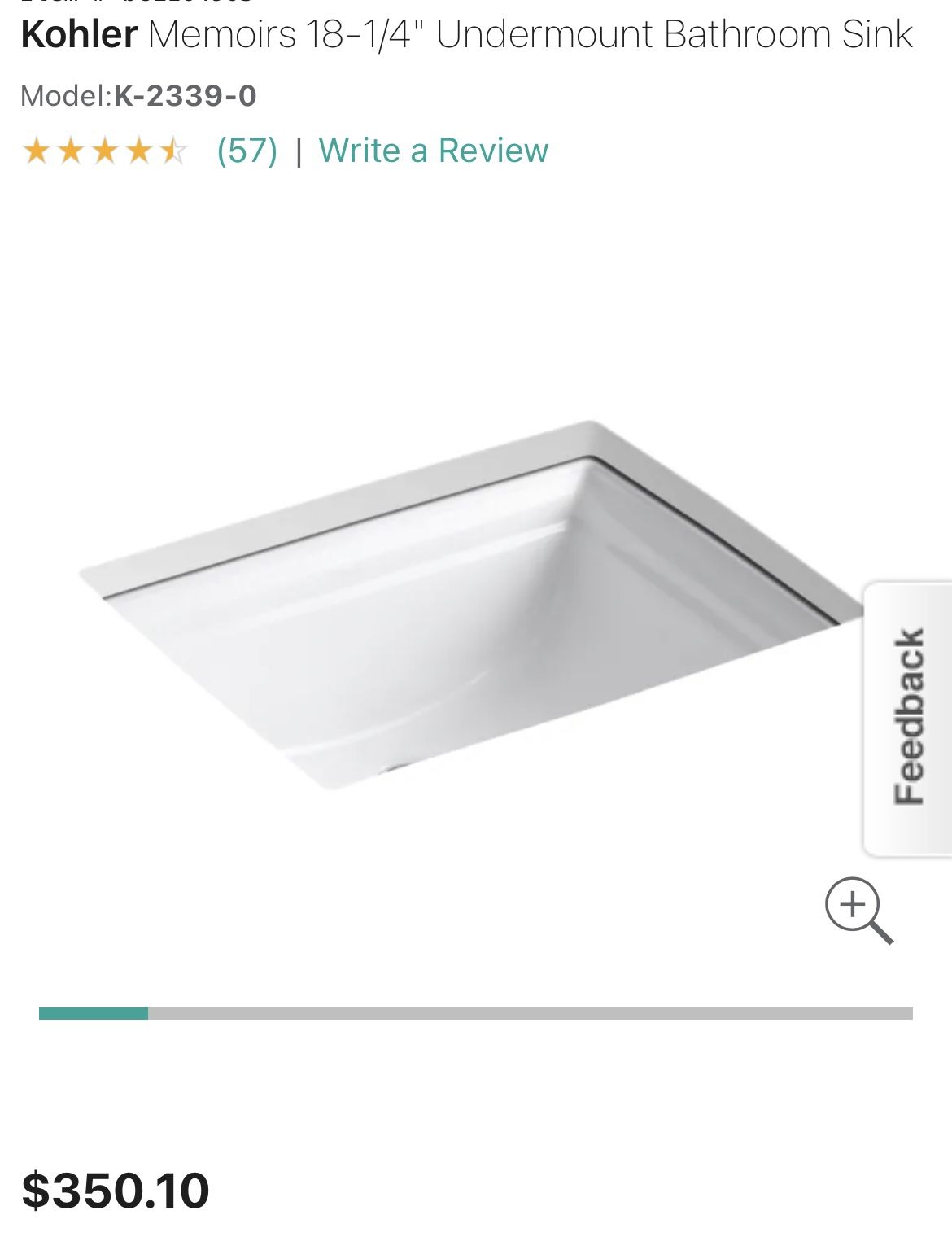 Kohler K 2339 0 Memoirs White 18 1/4 Rectangular Undermount Bathroom Sink, image size:1170x1536