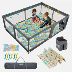 NEW IN BOX 79"X59" Xl Baby Playpen, MAT, BALLS, BAG & BASKET  Toddler Activity Center 