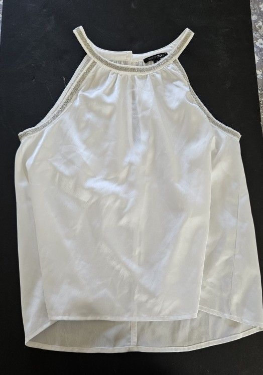 Women's Beaded Simmery Embellished Halter Neck Tank Top Satin Blouse Size S
