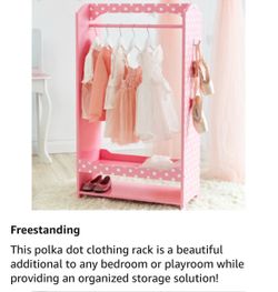 New, sealed - Free Standing Wardrobe Closet/Kids Dress Up Storage, Pink & White polka dot