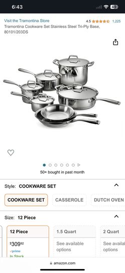 Tramontina tramontina cookware set stainless steel tri-ply base, 80101/203ds