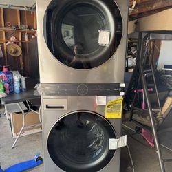 WashTower Stacked SMART Laundry Center 4.5 Cu.Ft. Front Load Washer & 7.4 Cu.Ft. Gas Dryer in Graphite Steel