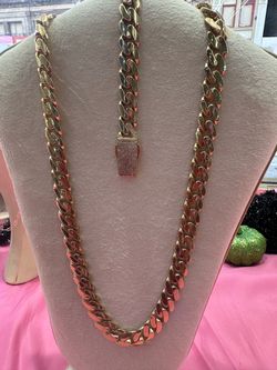 14k Gold 13mm Monaco Chain and Bracelet Set