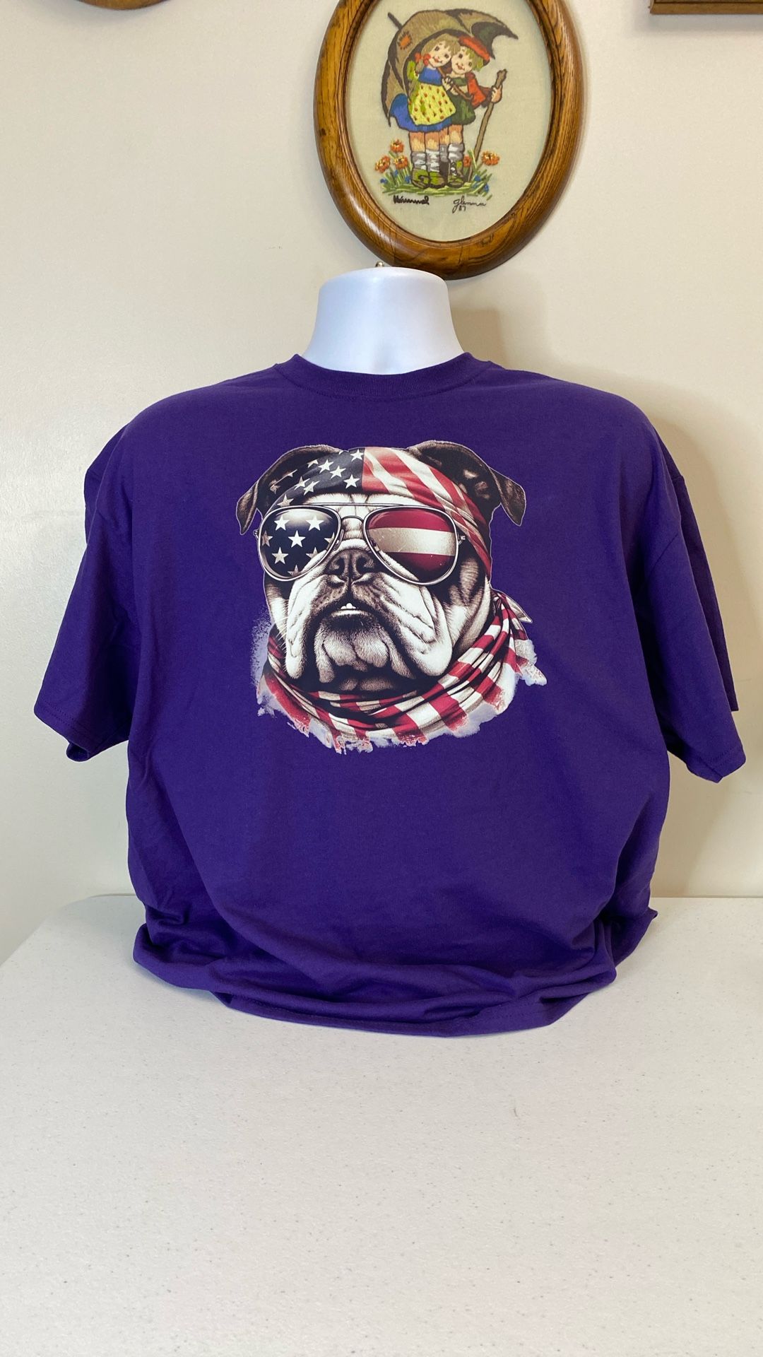 Bulldog American Flag Design T-shirt, New, Jerzees 50–50, Size Extra Large,(item 360)