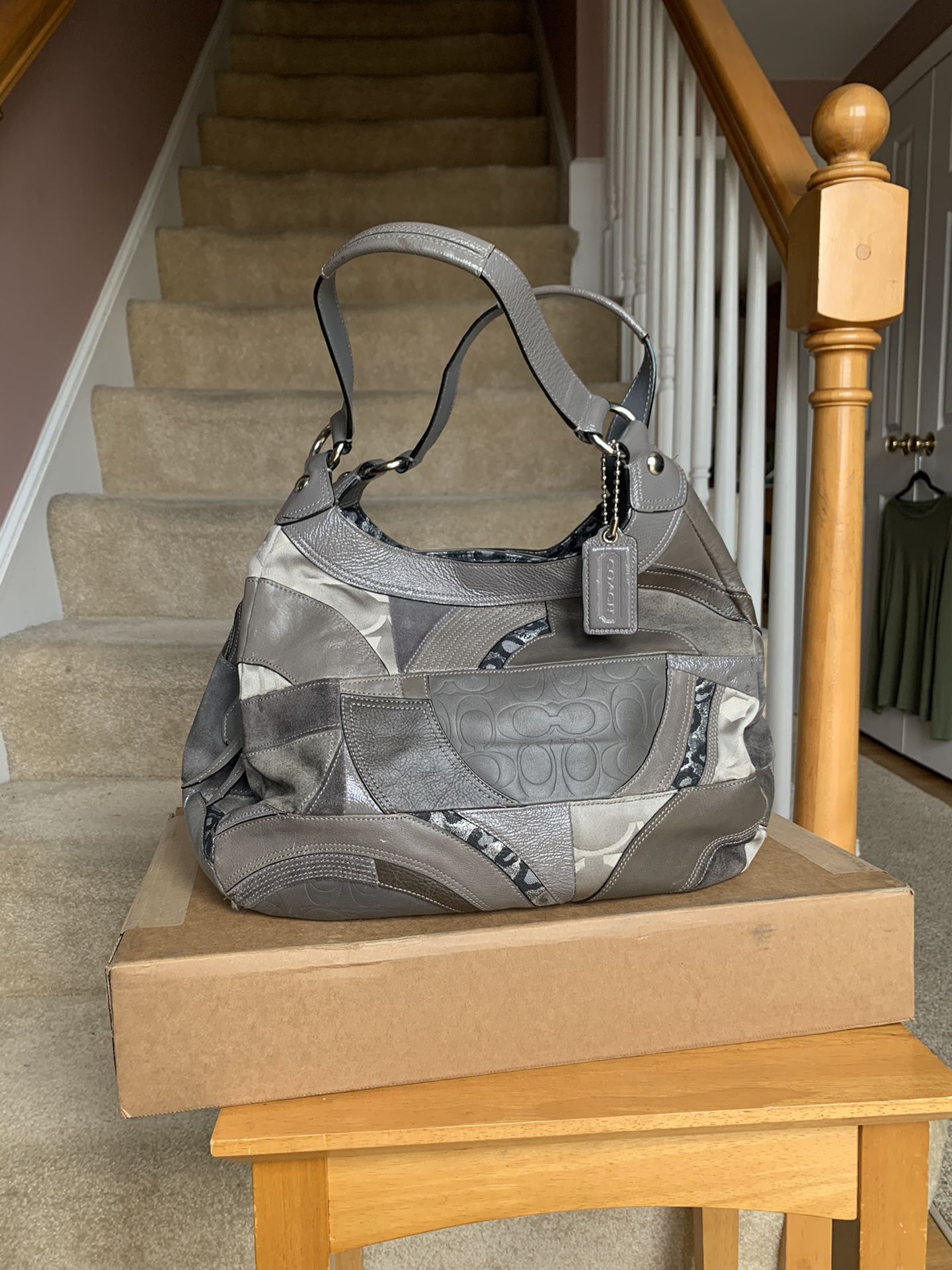 Coach Madison Maggie Patchwork Silver purse f15462