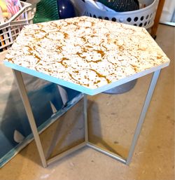 Gold Hexagon side table 20 in h each side 9 in x 6 sides