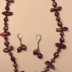 925 sterling silver Biwa pearl necklace and matching earrings