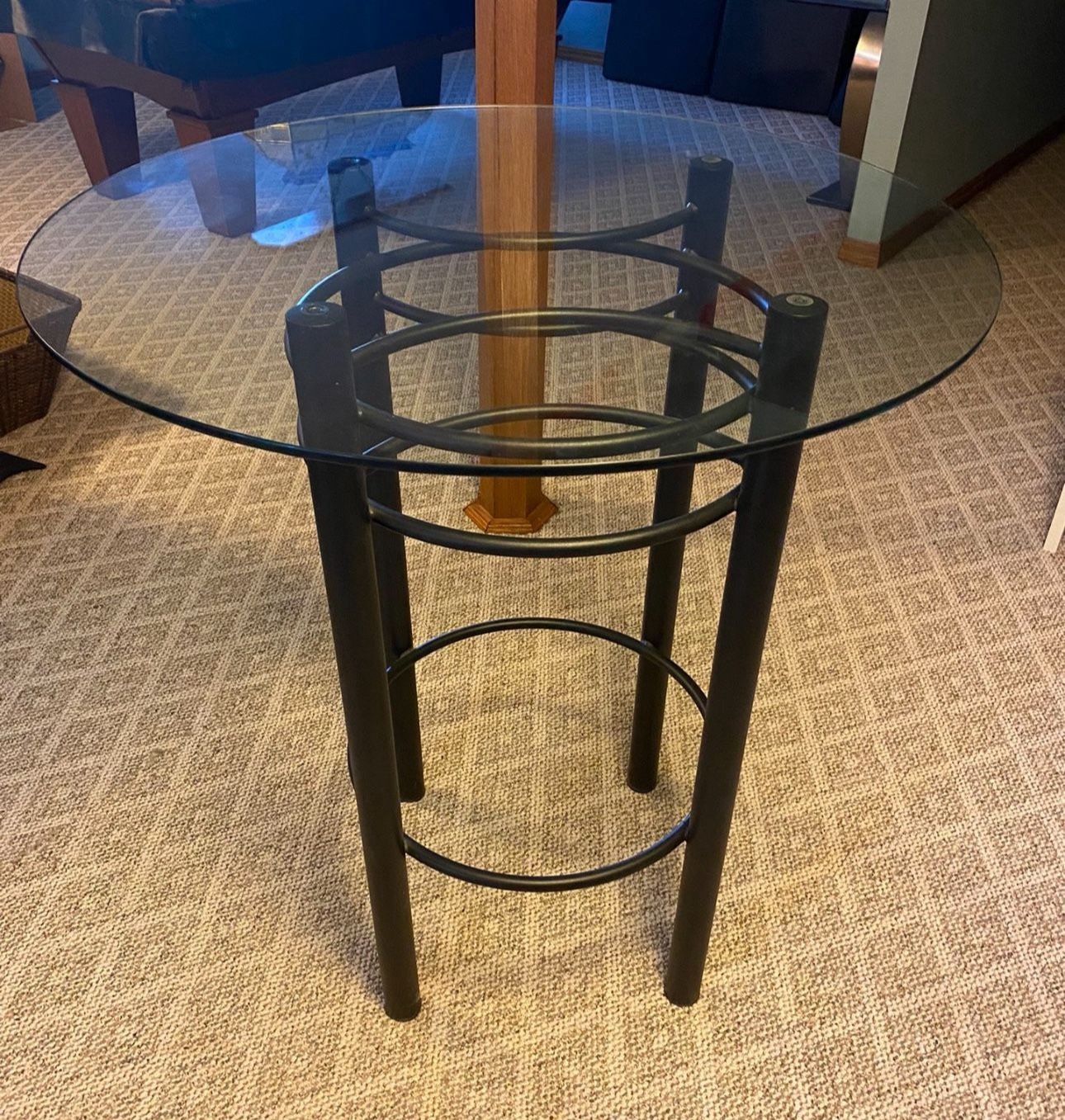 Tall Black Iron Pub Table With Clear Glass Top