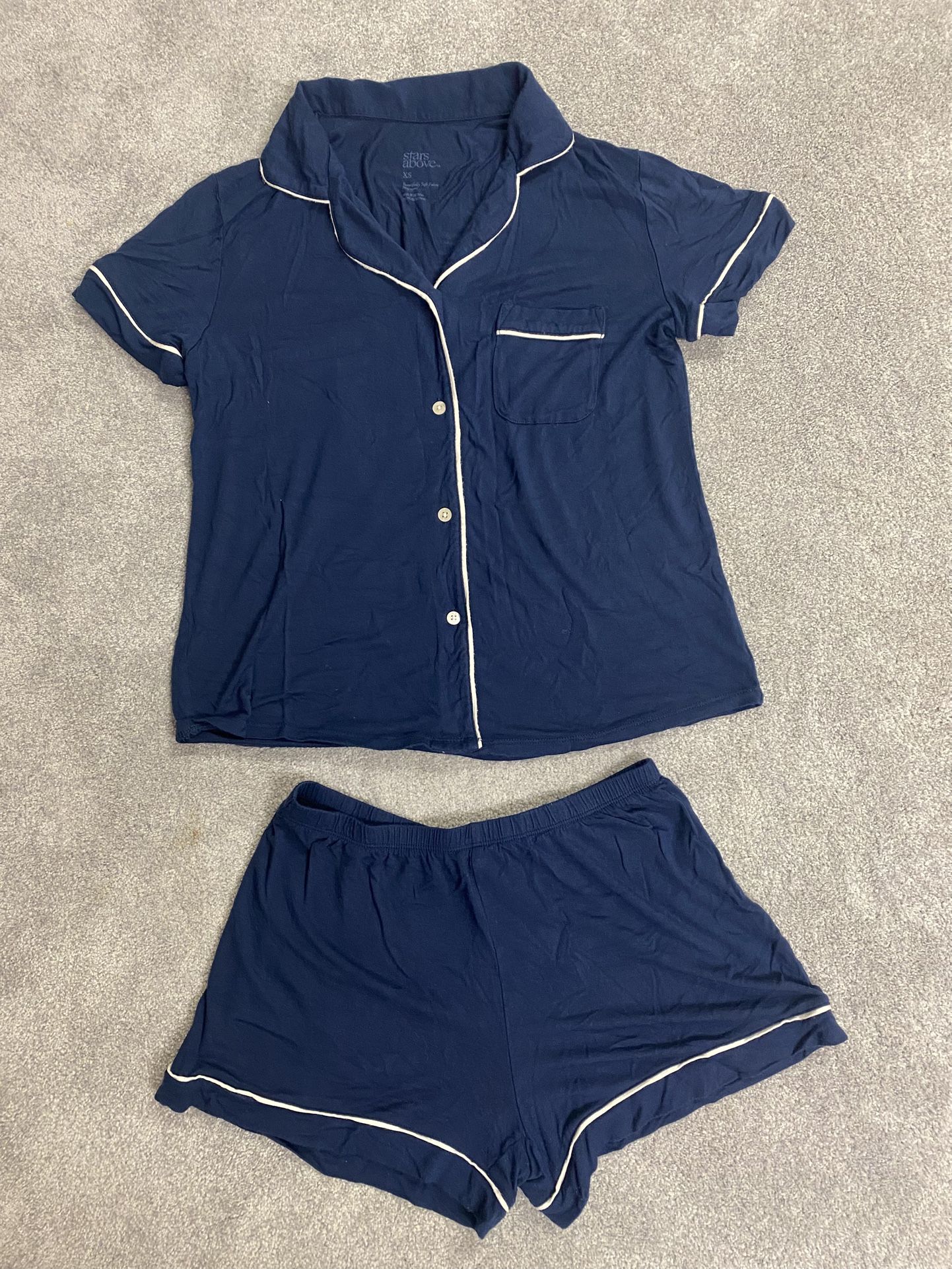 Stars Above Women's Cloud Knit Modal Short Sleeve Notch Collar Top and Shorts Pajama Set Size XS