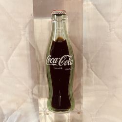 Original Vintage 6 1/2oz Coca Cola Bottle Encased In Clear Acrylic 