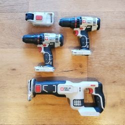 Porter Cable 20V Lithium Cordless Tools: 2 Drill/Drivers, Reciprocating Saw (Sawzall), and Light 