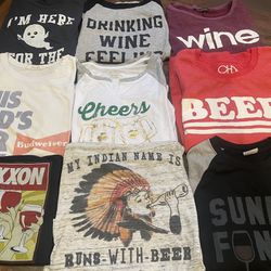 Bundle Of 29 Womens Alcohol Related Sweatshirts, Muscle Tees, Raglan Tess,and Tank Tops  Fits Womens Size 4-6