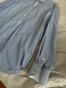 Thomas Dean XL Blue Striped Button-Up Shirt