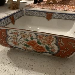 VINTAGE UTSUWA JAPANESE IMARI FLORAL HAND PAINTED SQUARE DISH PLATTER MARKED