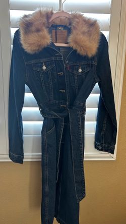 Long jean jacket with fur size XS brand new