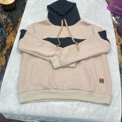Hoodie Quilted Beige With Black Stripe & Hood
