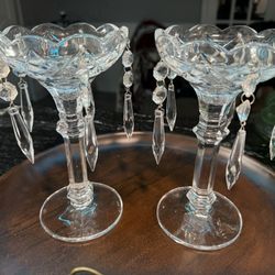 Set Of Two Cristal Candle Holders Used Once