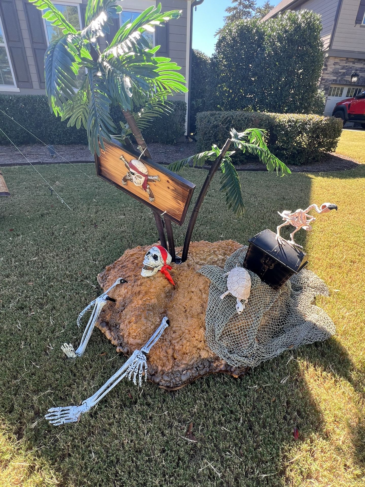 Handmade Pirate Island Treasure Palm Tree Halloween Yard Decor Prop Skeleton
