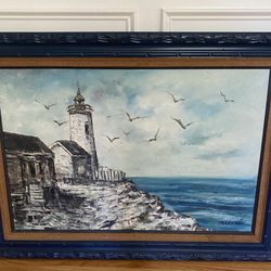 Lighthouse Painting With Frame 