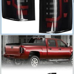 LED Tail Lights Compatible with 2007-2013 Chevy Silverado 1-2014 Silverado 2500 HD/3500 HD, LED Tube Rear Light Lamp Dark Smoke Replace A Pair
