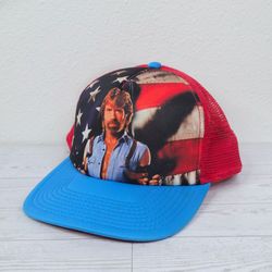 Chuck Norris Patriotic Snapback Trucker Hat OS American Flag
